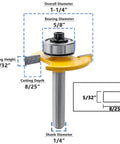 Rugged Pro Grade Quarter Inch Shank Biscuit Joiner Router Bit With Ball Bearing Guide, measuring 1-1/4 inch with 1/4 inch shank.