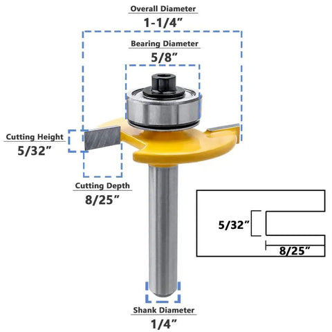Rugged Pro Grade Quarter Inch Shank Biscuit Joiner Router Bit With Ball Bearing Guide, measuring 1-1/4 inch with 1/4 inch shank.