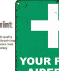 Close-up of 12 By 8 Inch Aluminum First Aider Information Sign Built To Last With Crisp Print, Rust Resistant Metal, matte finish