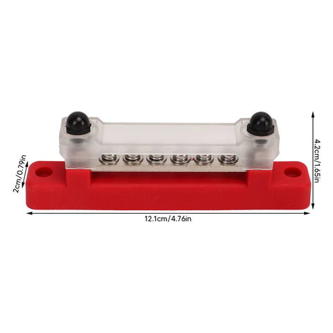 Six Terminal Bus Bar Power Distribution Block High Current 150A DC 48V Marine Grade Plated Brass With Cover side view