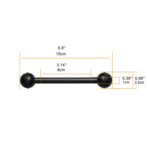 Double Ball Arm Underwater Lighting Connector For Diving Photography And Video, 80mm Aluminum Ball Head Extension with dimensions