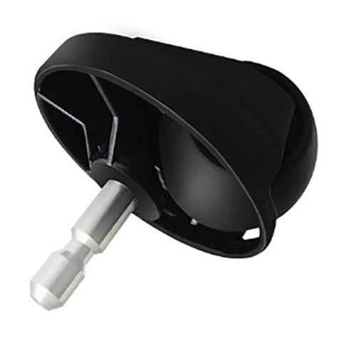 Front view of A74G front wheel for Cecotec Conga, omni-directional, black housing with silver axle.