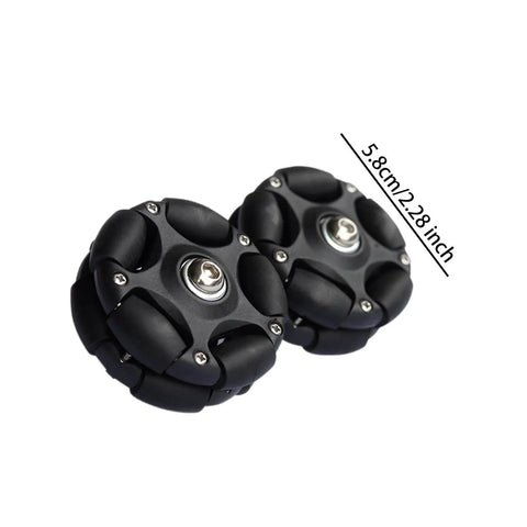Pair of 58mm black omni-directional wheels for folding bikes, replacement rollers