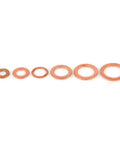 Copper Washers Set 110 Pcs 6 Types With Durable Case Assortment Kit showing six different sizes of copper washers for high temp resistance
