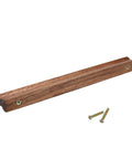 Walnut Wood Cabinet Pull Handles Set of 6, 230mm Long With 192mm Hole Centers, 18mm Wide, displayed with screws