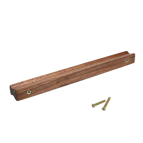 Walnut Wood Cabinet Pull Handles Set of 6, 230mm Long With 192mm Hole Centers, 18mm Wide, displayed with screws