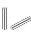 Two 4 x 25mm Dowel Pins Set of 30, 304 Stainless Steel shown side by side with smooth centerless ground finish, rust resistant.