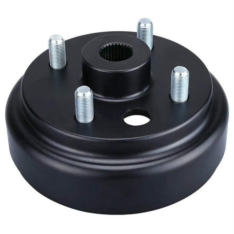 Golf Cart Brake Drum Hub Assembly For EZGO TXT PDS Electric And 1982-1993 2-Cycle Gas Vehicles Replaces OEM 19186G1P Fits 1982-Up Easy Install No Hassle Durable Steel, shown in black steel with 24-tooth star spline and studs.