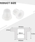 12 Pack Nylon Flanged Sleeve Bearings 8mm Bore, 10mm OD, 12.5mm Length, White Self Lubricating Bushings With 14mm Flange Diameter And 2.5mm Flange Thickness For High Load Capacity, Low Friction, Durable Hardware displayed with dimensions.
