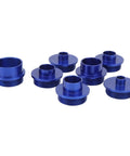 Top Shelf 10 Piece Router Template Guide Bushing Kit In Blue Aluminum Alloy With Rock Solid Lock Nuts For Precision Woodworking showing blue aluminum guide sleeves.