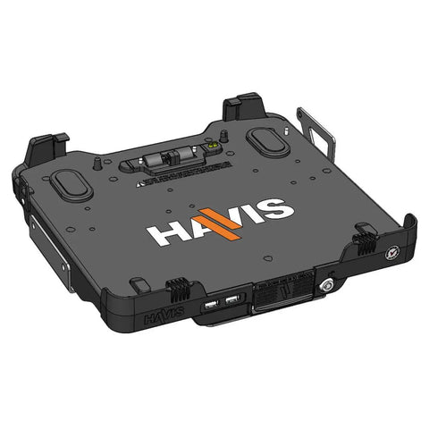 Heavy Duty Laptop Docking Station Featuring Advanced Port Replication Dead Simple Setup And Secure Quick Release Lock top view with USB ports and secure lock.