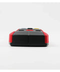 No Sweat Wall Scanner And Stud Finder With Live Wire Detection Wood Metal Detector featuring red and black design and buttons from the front view.