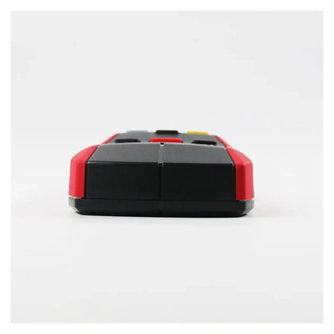 No Sweat Wall Scanner And Stud Finder With Live Wire Detection Wood Metal Detector featuring red and black design and buttons from the front view.