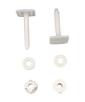 Adjustable hardware set for Soft Close Elongated Toilet Seat In Black With Quiet Close Lid, featuring screws and washers.