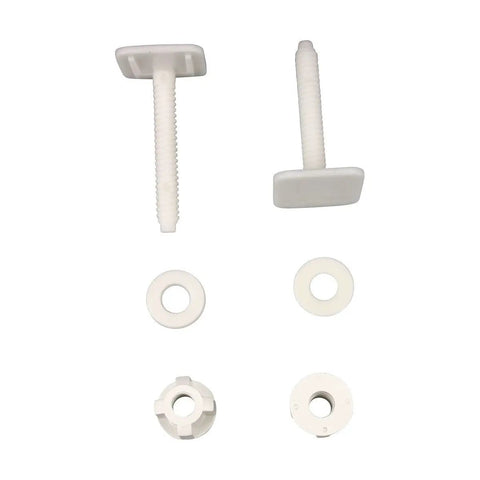 Adjustable hardware set for Soft Close Elongated Toilet Seat In Black With Quiet Close Lid, featuring screws and washers.