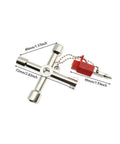 4 Way Cross Water Meter Key Zinc Alloy Multifunction Key For Universal Control Cabinets And Electrical Panels with chain