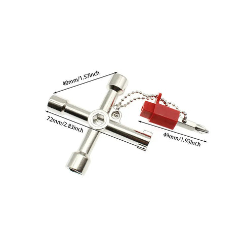 4 Way Cross Water Meter Key Zinc Alloy Multifunction Key For Universal Control Cabinets And Electrical Panels with chain