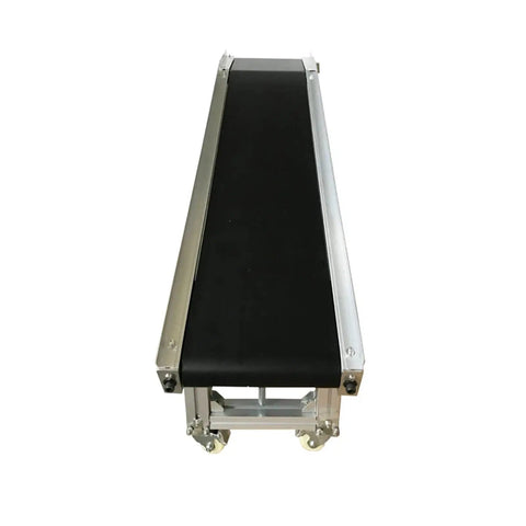 Front view of Electric Plane Ramp Conveyor Machine With PVC Belt 59 Inch Long And 11.8 Inch Wide Height Adjustable Aluminum Frame