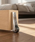 Close-up of Heavy Duty Vertical Track Roller Wheels 8 Piece Set Anti Sag Sliding Door Bottom Guides with black rubber wheel.