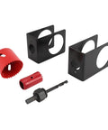 Top Tier Door Entry Lock Installation Kit With Precision Guide Template And Hole Saw Tools Fits 1 3/8 To 1 3/4 Inch Wood Doors For Mess Free Cutouts Every Time, black and red drill guide kit