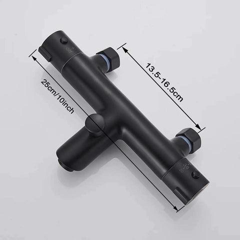 UMJIGF Bathroom Shower System Thermostatic Shower Mixer Set with Adjustable Shower Rail, showing a sleek black shower mixer dimensioned at 25cm.