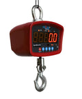 Medium Duty Digital Crane Scale 1000 Lb Capacity.2 Lb Precision Compact Hanging Weighing Device with a red display and silver hook.