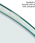 Close-up of 31-35 Inch Tempered Glass Lazy Susan with smooth duckbill edge design and clear tabletop surface for food sharing.