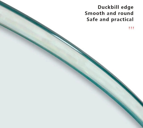 Close-up of 31-35 Inch Tempered Glass Lazy Susan with smooth duckbill edge design and clear tabletop surface for food sharing.