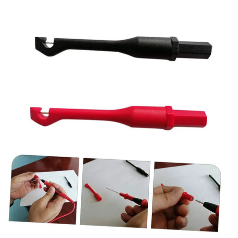 Two Piece Digital Multimeter Ribbon Probes Set With Insulated Leads And Back Probe Pins For Easy Circuit Testing Non Destructive Probes Auto And DIY Friendly Random Colors, black and red probes showing tip and grip detail.