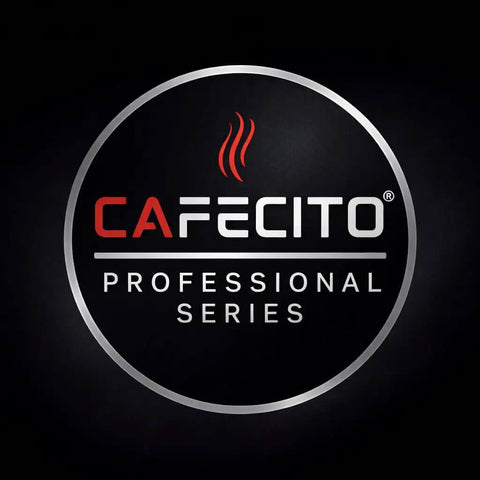 Cafecito Professional Series logo with red and white text on black background, featuring steam graphic above the name.