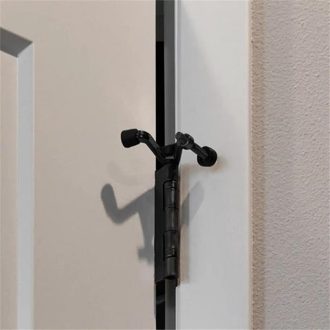 Two Point Two Inch Jumbo Hinge Pin Door Stop With Adjustable 85-125 Degrees, Zinc Alloy, Matte Black Finish installed on door
