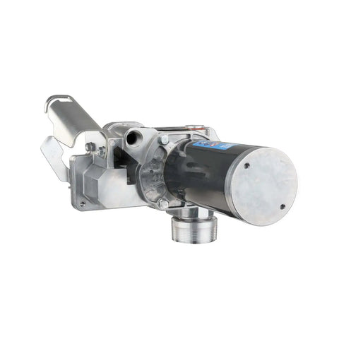 Built Tough 12V Direct Mount Fuel Transfer Pump 15 GPM showing sturdy nozzle holder for gasoline diesel kerosene use.