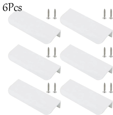 White Curved Edge Aluminum Furniture Pulls Pack 6 for Cabinets Drawers Dresser and Wardrobe 3.94 Inch Length 2.52 Inch Hole Centers