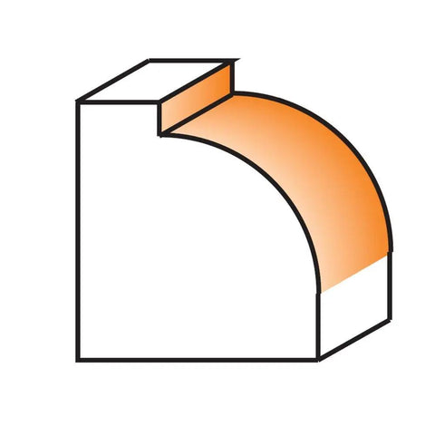 Diagram illustrating the cut profile of Carbide Roundover Router Bit With One Half Inch Shank And Three Quarter Inch Radius For Smooth Edges