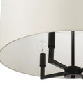 Close-up of Four Light Matte Black Chandelier With Beige Fabric Shade Modern Farmhouse Hanging Light For Kitchen Island Dining Room Or Hallway