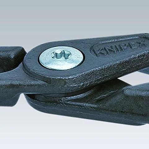 Close-up of Knipex 00 20 01 V02 Circlip Snap Ring Pliers' joint, part of the 6 Piece Pro Grade Hand Tool Kit with durable construction.