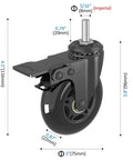 Smooth Rolling 3 Inch Swivel Caster Wheels With 5 16 18 Threaded Stem Set Of 4 Heavy Duty dual brake caster with measurements.