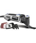 Reconditioned Corded Oscillating Multi Tool Kit Featuring Durable Metal Frame Engineered For Sharp Cutting Sanding Scraping And Grinding Plug And Play Workhorse Built Like A Dang Tank To Finish Jobs Fast, with various attachments visible.