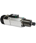 Heavy Duty 9KW Automatic Tool Change Spindle With Zero Sweat Air Cooling And ISO30 Quick Swap Chuck For CNC Machines side view with silver and black finish.