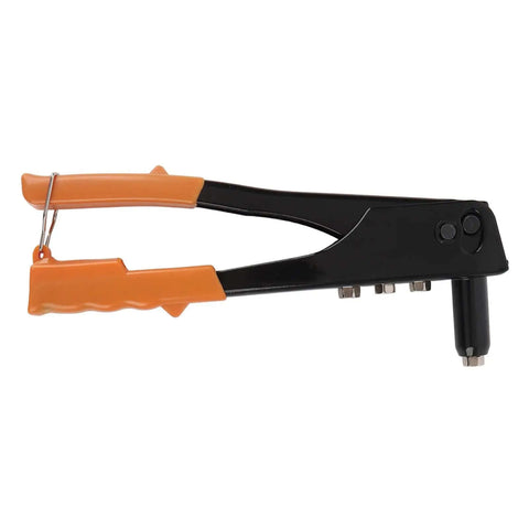 Ditch The Flimsy Tools And Grab This Heavy Duty Riveter Kit For Serious Metal And Plastic Jobs Including Auto Body Gutter Repairs With 120 Premium Rivets For Rock Solid Connections On Every Single Project hand riveter with orange grips and black steel body