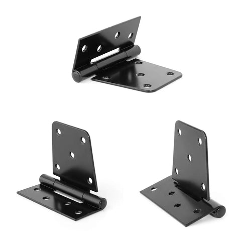 Heavy Duty Black Iron Hinges For Outdoor Barn Shed And Fence Gate Wood Doors 4.5 Inch showing multiple angles and black finish.