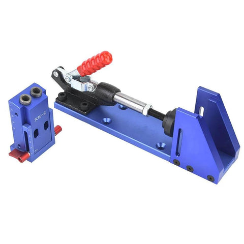 Pocket Hole Jig Wood Joinery Guide with toggle clamp, aluminum construction, and step drill bit for easy DIY woodworking.