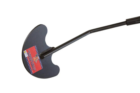 Heavy Duty Sod Lifter With 12 Gauge Steel Head And Fiberglass D Grip Handle Flat Head Spade Shovel For Gardening Digging Edging And Lawn Maintenance Built To Last In The USA, showing close-up of the curved steel head