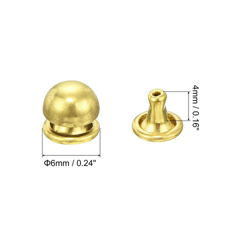 Genuine Brass Mushroom Leather Rivets Featuring Hella Durability Straight Up Smooth Gold Button Fasteners 6mm 4mm for DIY craft.