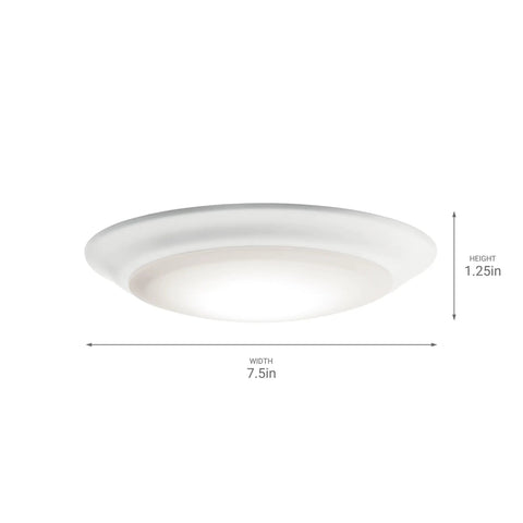 7.5 Inch White LED Downlight Flush Mount Ceiling Light, Dimmable, Wet Rated, 3000K Warm White with J Box, side view with dimensions