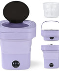 Portable Mini Washing Machine, 10 5 Liter Foldable Compact Laundry Spin Dryer With Quick Timer in purple with lid open.