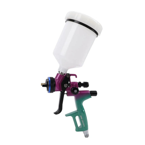 Straight Up Pro HVLP Spray Gun With Six Hundred Ml Cup And One Point Three Mm Nozzle For Dang Smooth Art Furniture Paint Projects And Zero Overspray Hassle Daily, side view showing 600ml cup.