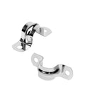Two stainless steel conduit clamps with 2 mounting holes for pipe fixing