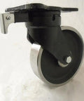 Heavy Duty 8 Inch Forged Steel Dual Wheel Caster Set With Kingpinless Swivel Directional Lock and Rigid Rollers, side view.