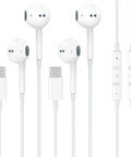 Two Pack Premium USB C Wired Earbuds Featuring A Built In DAC Chip And Tangle Free Four Foot Cord For Smartphones That Play Legit Crystal Clear Audio Without Any Static Or Sketchy Buzzing.